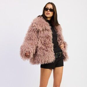 Shaggy Faur Fur Coat with Collar
